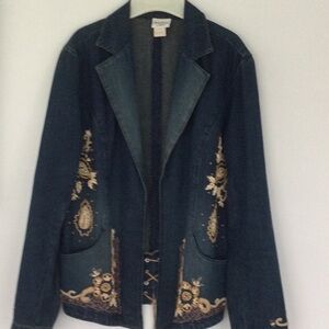 Embellished Denim Jacket by Chico’s size 1 design on front & cuffs.          #85